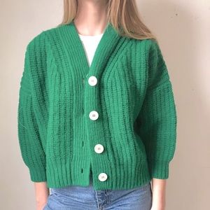 babaa green cardigan wool sweater